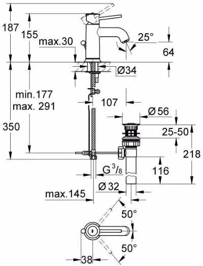 23161000 BauСlassiс Смеситель для раковины с донным клапаном, хром