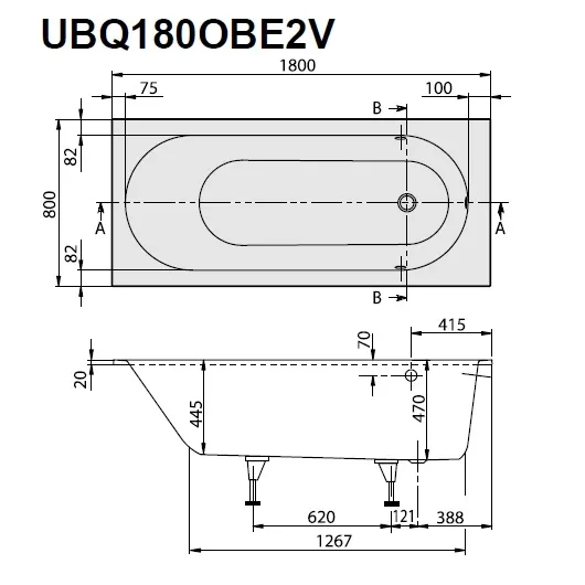 Квариловая ванна Villeroy & Boch Oberon 180х80 белый Alpin (UBQ180OBE2V-01)