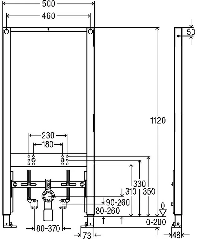 776442 Prevista Dry инсталляция для подвесного биде (без крепежа),1120 мм, модель 8568