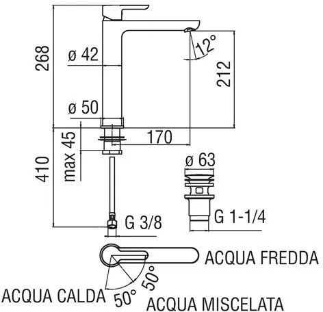 Высокий смеситель для раковины NOBILI ABC AB87128/2CR Хром