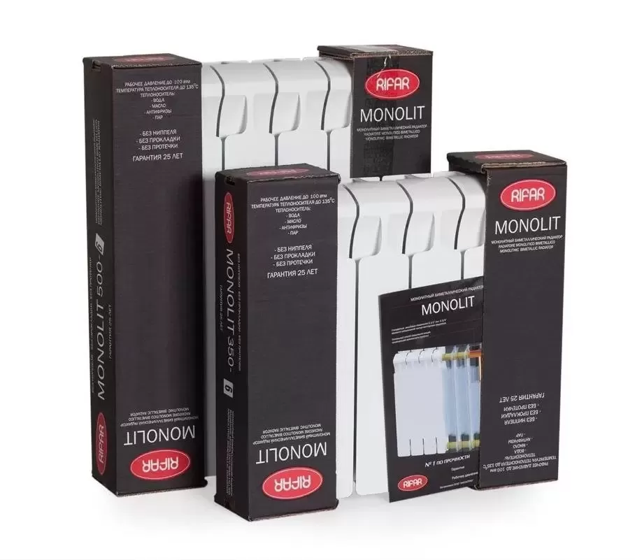 Биметаллический радиатор Rifar Monolit 350, 4 секции, боковое подключение