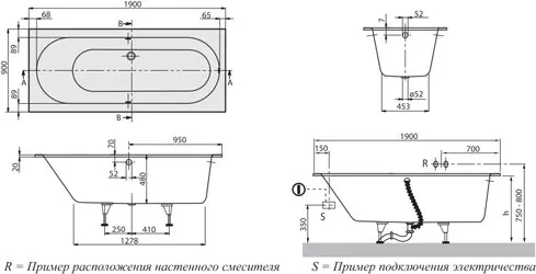 Квариловая ванна Villeroy & Boch Oberon 190х90 белый Alpin (UBQ199OBE2V-01)