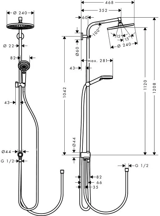 27289000 HG Crometta Е 240 1jet Showerpipe Reno Ecosmart душевая система