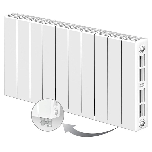 Биметаллический радиатор Rifar Supremo Ventil 350, 10 секций, с нижним правым подключением